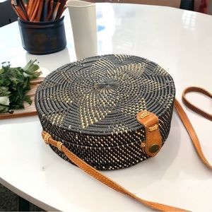 Rattan Round Box Crossbody Purse
